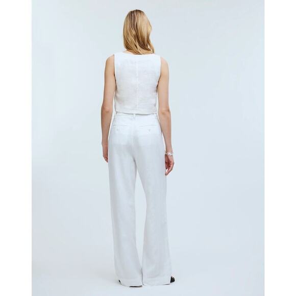 Madewell The Harlow Wide Leg Pants in 100% Linen Eyelet White NWOT Size 14P - Picture 6 of 14